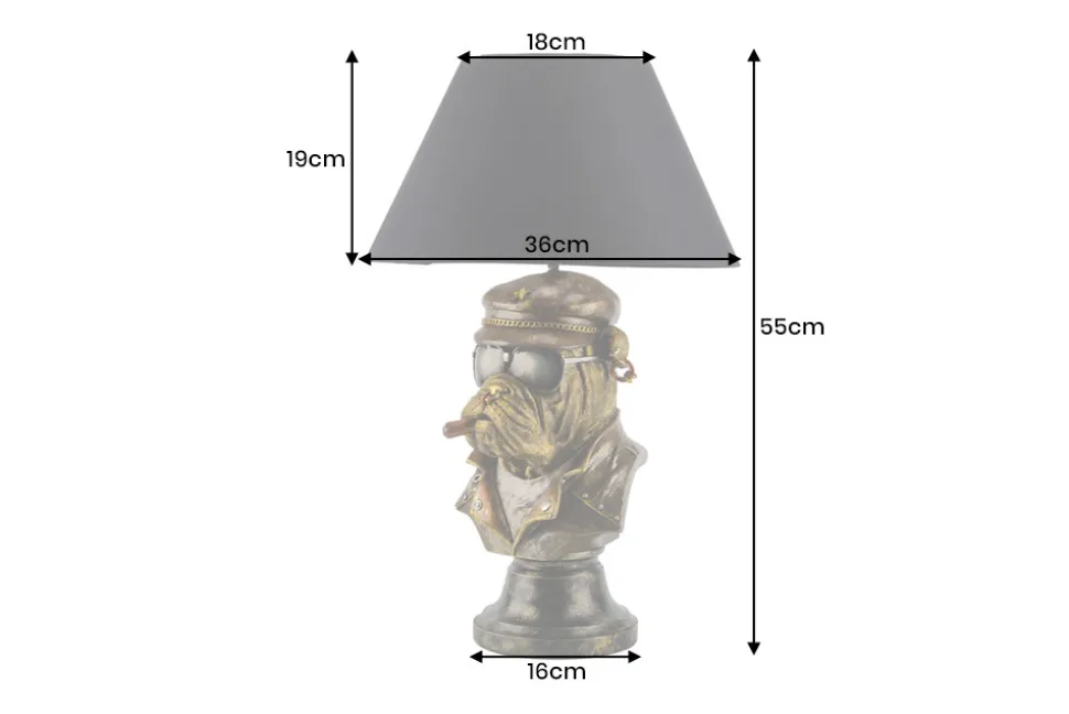 Handgefertigte Tischlampe BULLDOG 55cm bronze schwarz Stoffschirm Hunde-Skulptur