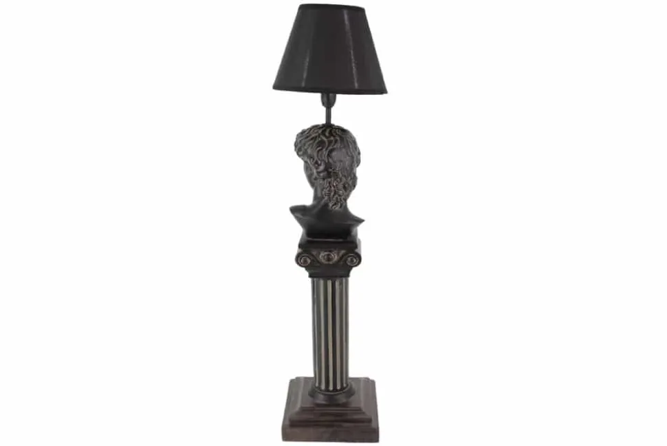 Handgefertigte Tischlampe DAVID 70cm schwarz mit Büste Stoffschirm