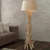 Handgefertigte Treibholz Stehlampe WILD NATURE 155cm sand mit Leinenschirm