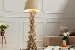 Handgefertigte Treibholz Stehlampe WILD NATURE 155cm sand mit Leinenschirm