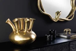Handgefertigte Vase KIYA 35cm gold mit sieben Öffnungen Blumenvase