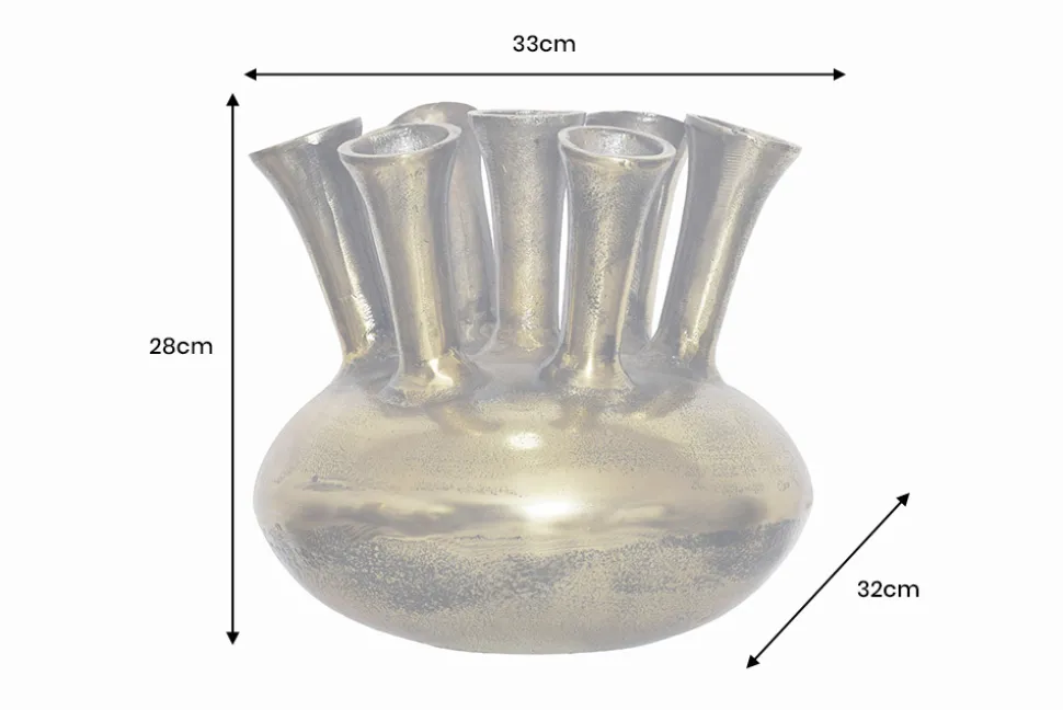Handgefertigte Vase KIYA 35cm gold mit sieben Öffnungen Blumenvase