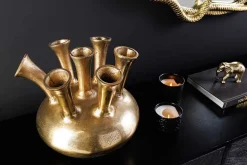 Handgefertigte Vase KIYA 35cm gold mit sieben Öffnungen Blumenvase