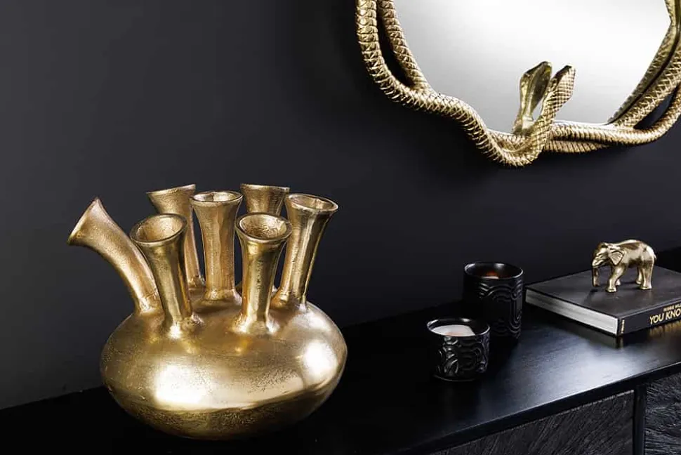 Handgefertigte Vase KIYA 35cm gold mit sieben Öffnungen Blumenvase