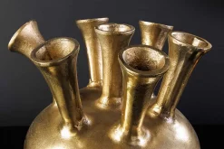 Handgefertigte Vase KIYA 35cm gold mit sieben Öffnungen Blumenvase
