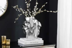 Handgefertigte Vase LIQUID 30cm silber Metall Hammerschlag Design