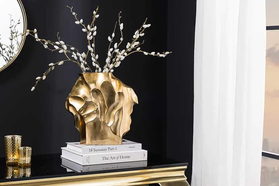 Handgefertigte Vase LIQUID 30cm gold Metall Hammerschlag Design