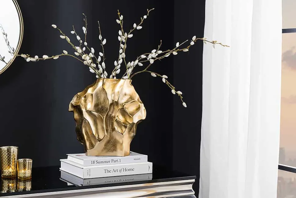 Handgefertigte Vase LIQUID 30cm gold Metall Hammerschlag Design