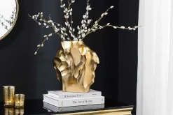 Handgefertigte Vase LIQUID 30cm gold Metall Hammerschlag Design