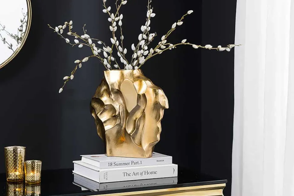 Handgefertigte Vase LIQUID 30cm gold Metall Hammerschlag Design