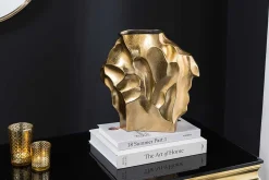 Handgefertigte Vase LIQUID 25cm gold Metall Hammerschlag Design