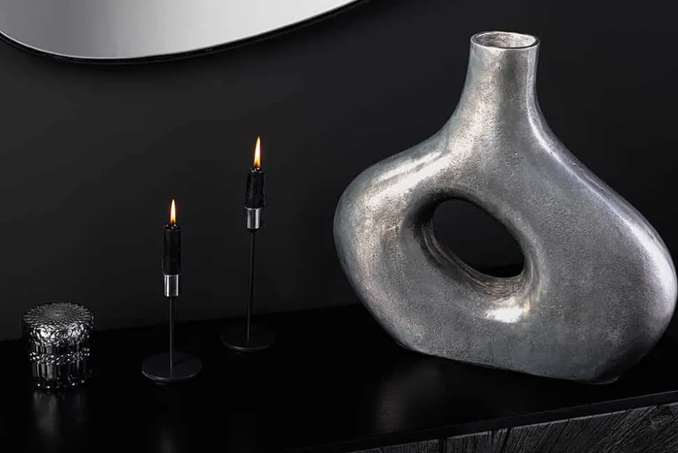 Handgefertigte Vase RING 30cm dunkelgrau Metall Dekoration Blumenvase
