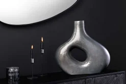 Handgefertigte Vase RING 30cm dunkelgrau Metall Dekoration Blumenvase