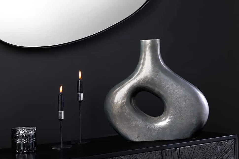 Handgefertigte Vase RING 30cm dunkelgrau Metall Dekoration Blumenvase