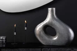 Handgefertigte Vase RING 30cm dunkelgrau Metall Dekoration Blumenvase
