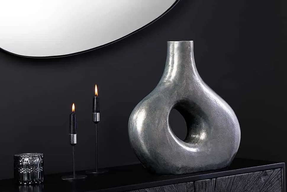 Handgefertigte Vase RING 30cm dunkelgrau Metall Dekoration Blumenvase