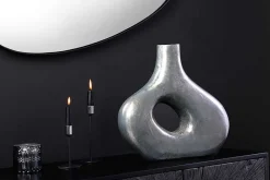 Handgefertigte Vase RING 30cm dunkelgrau Metall Dekoration Blumenvase