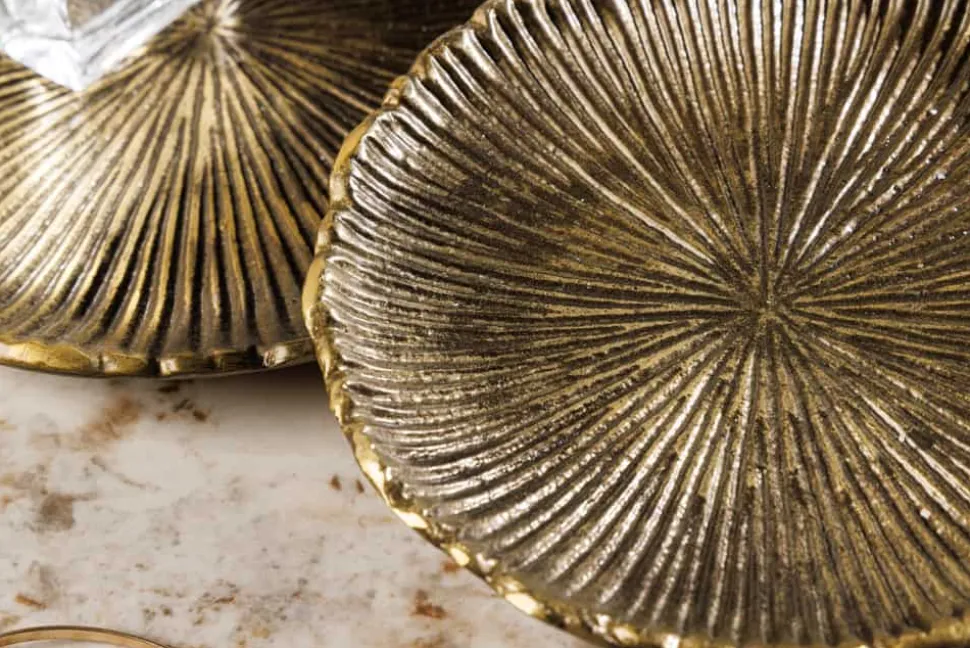Handgefertigte XXL Deko Schale ABSTRACT LEAF 45cm gold Metall Aluminium Schmuckablage