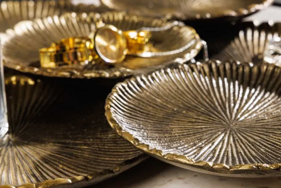 Handgefertigte XXL Deko Schale ABSTRACT LEAF 45cm gold Metall Aluminium Schmuckablage