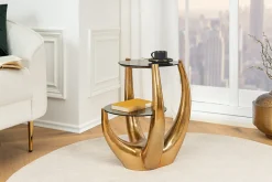 Handgefertigter Beistelltisch LEVELS 50cm gold antik Schwarzglas schwarz Metall
