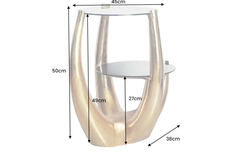 Handgefertigter Beistelltisch LEVELS 50cm gold antik Schwarzglas schwarz Metall