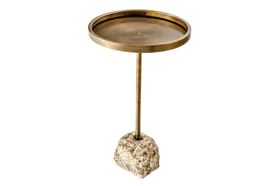 Handgefertigter Beistelltisch TRAYFUL 60cm messing antik Eisen natur Marmorfuß