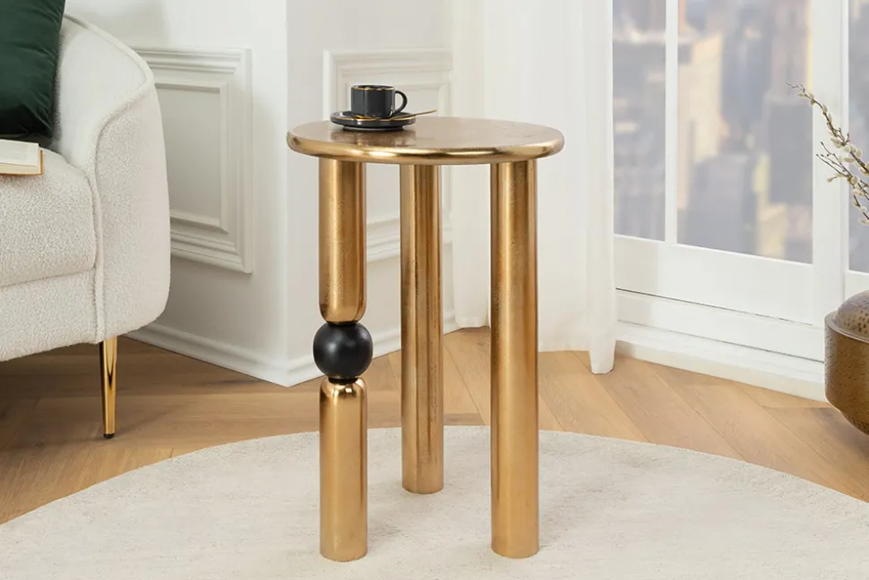 Handgefertigter Beistelltisch ABSTRACT 55cm gold schwarz Metall rund