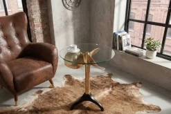 Handgefertigter Beistelltisch OCEAN 75cm gold schwarz Glasplatte Metall maritim rund