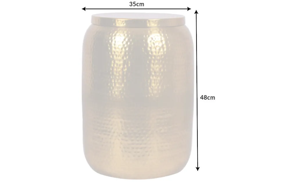 Handgefertigter Beistelltisch ORIENT STORAGE 50cm gold Hammerschlag Design mit Stauraum rund