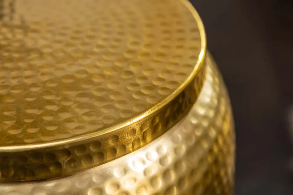 Handgefertigter Beistelltisch ORIENT STORAGE 50cm gold Hammerschlag Design mit Stauraum rund