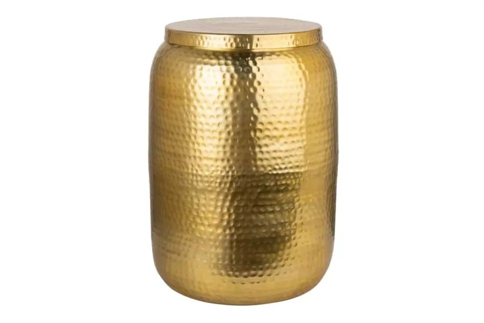 Handgefertigter Beistelltisch ORIENT STORAGE 50cm gold Hammerschlag Design mit Stauraum rund
