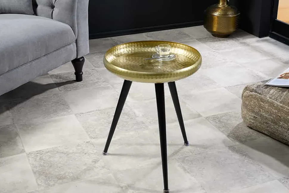 Handgefertigter Beistelltisch ORIENT 55cm messing gold rund Metall Hammerschlag Design