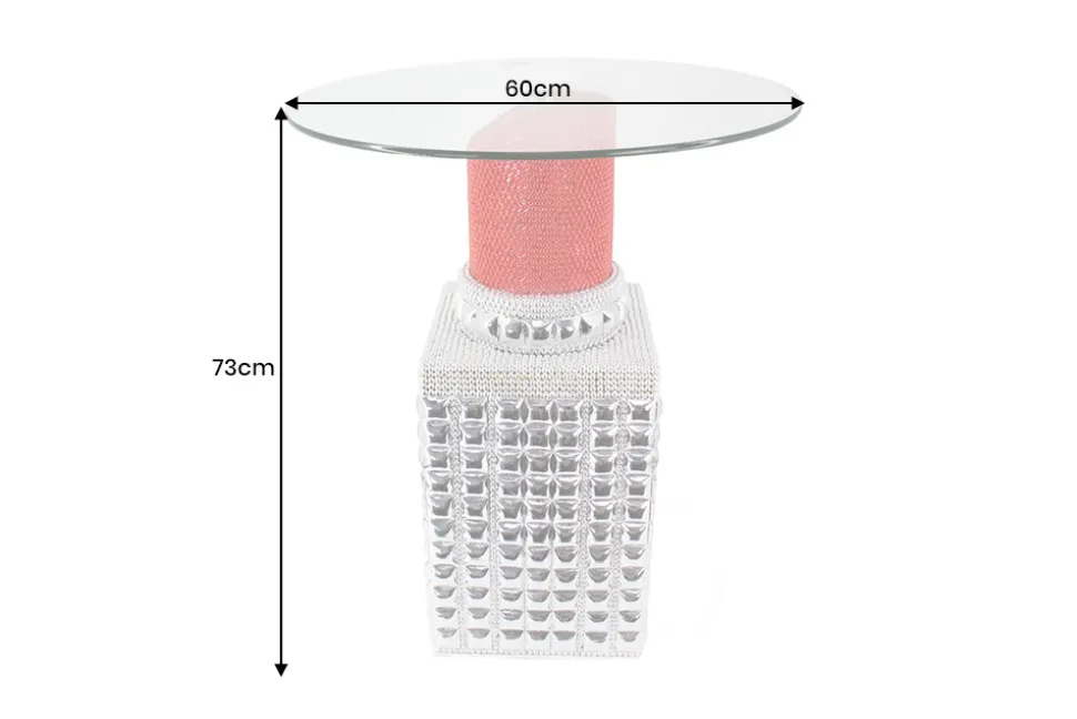 Handgefertigter Bistrotisch LIPSTICK 75cm rot silber runde Tischplatte Glas