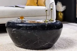 Handgefertigter Couchtisch STONE 75cm schwarz Marmor-Design Metall