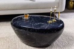 Handgefertigter Couchtisch STONE 75cm schwarz Marmor-Design Metall