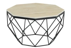 Handgefertigter Couchtisch DIAMOND 70cm beige Travertin schwarz Eisen