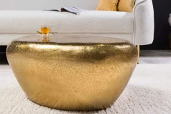 Handgefertigter Couchtisch STONE 75cm gold Metall Hammerschlag Design