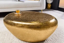 Handgefertigter Couchtisch STONE 75cm gold Metall Hammerschlag Design