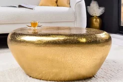 Handgefertigter Couchtisch STONE 75cm gold Metall Hammerschlag Design