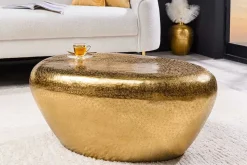 Handgefertigter Couchtisch STONE 75cm gold Metall Hammerschlag Design