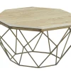 Handgefertigter Couchtisch DIAMOND 70cm beige Travertin messing Eisen