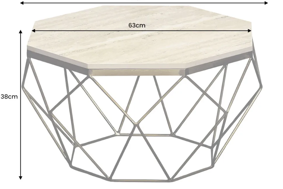 Handgefertigter Couchtisch DIAMOND 70cm beige Travertin messing Eisen