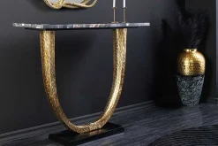 Handgefertigter Konsolentisch OMEGA 80cm schwarz Marmor gold Metall