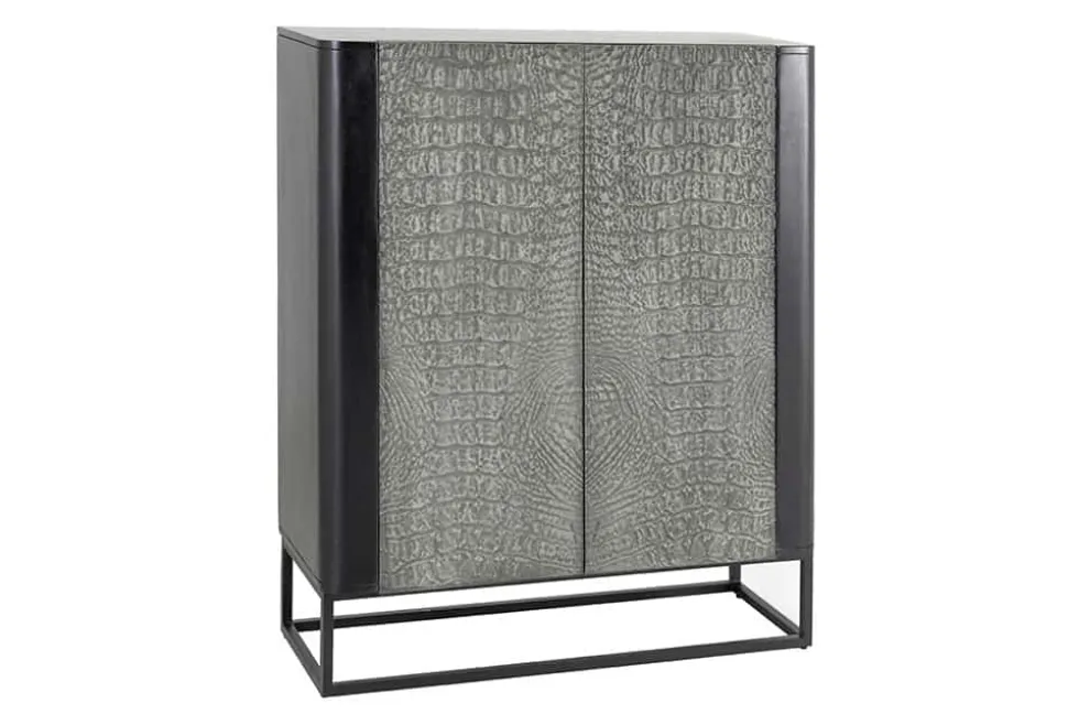 Handgefertigtes Highboard CROCO 120cm grau schwarz Mangoholz massiv 3D-Design