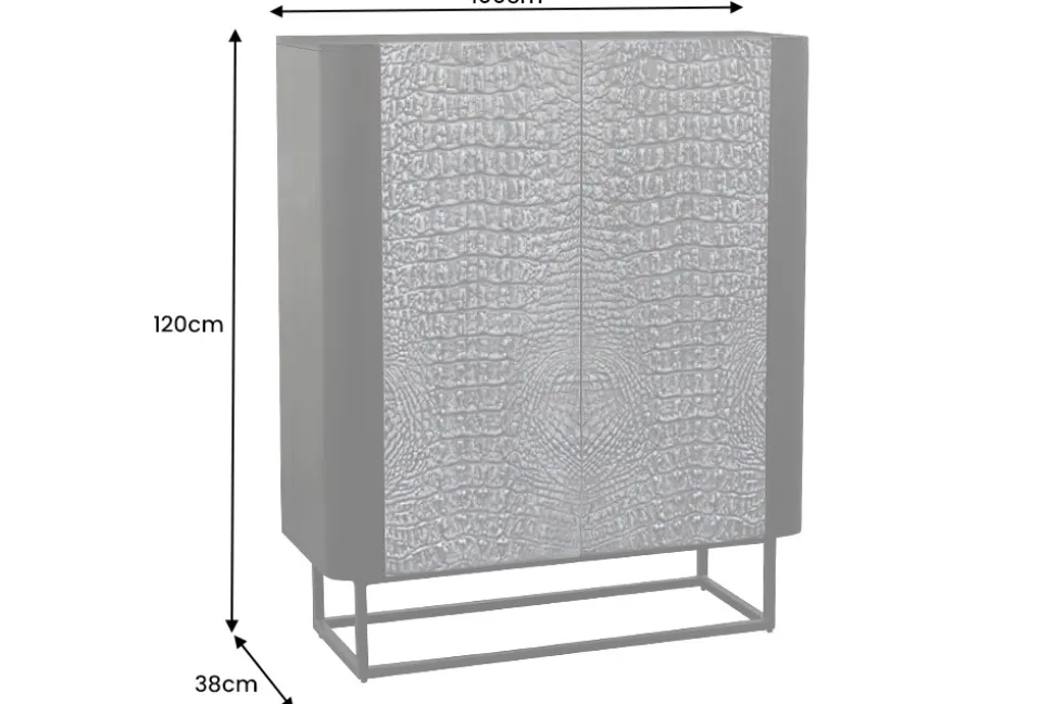 Handgefertigtes Highboard CROCO 120cm grau schwarz Mangoholz massiv 3D-Design