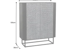 Handgefertigtes Highboard CROCO 120cm braun Mangoholz massiv 3D-Design