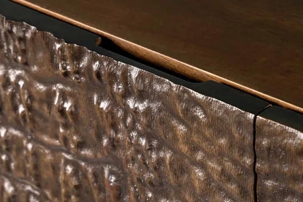 Handgefertigtes Highboard CROCO 120cm braun Mangoholz massiv 3D-Design