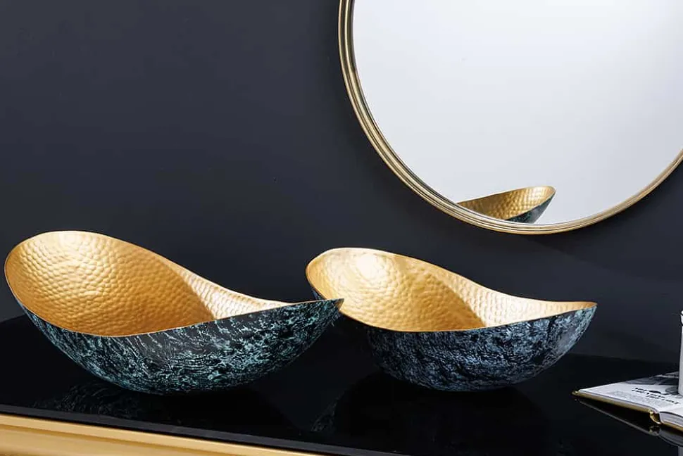 Handgerfertigtes 2er Set Deko Schalen ABSTRACT ORIENT 55cm gold Metall Patina