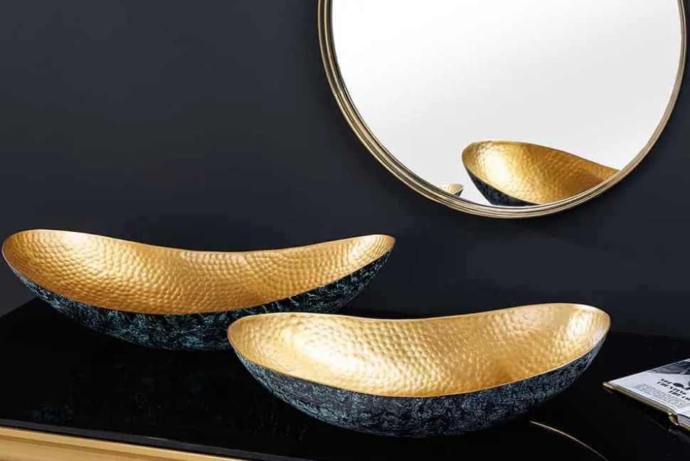 Handgerfertigtes 2er Set Deko Schalen ABSTRACT ORIENT 55cm gold Metall Patina