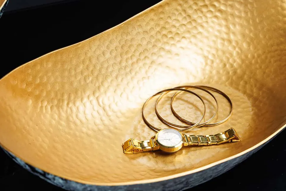 Handgerfertigtes 2er Set Deko Schalen ABSTRACT ORIENT 55cm gold Metall Patina